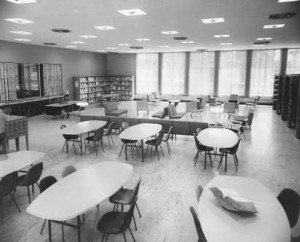 The card catalogue, reading area, and west stacks, 1954 The card catalogue, reading area, and west stacks, 1954