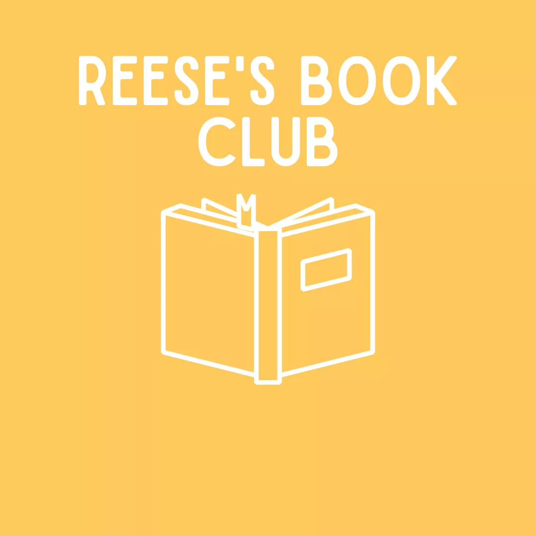 yellow square, white writing, Reese&#039;s Book Club 